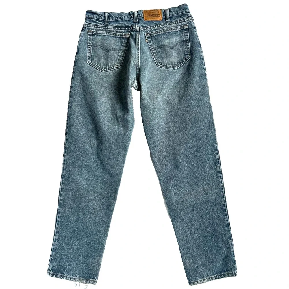 Vintage Levis 545 Denim Loose Fit Gold Tab Zipper Made USA Blue Tag 34 Act 33